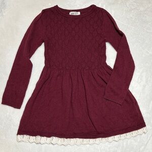 EUC H&M Maroon Knit sweater Dress with Lace Trim 3t